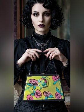 Angela Frascone hand-painted rose cocktail clutch